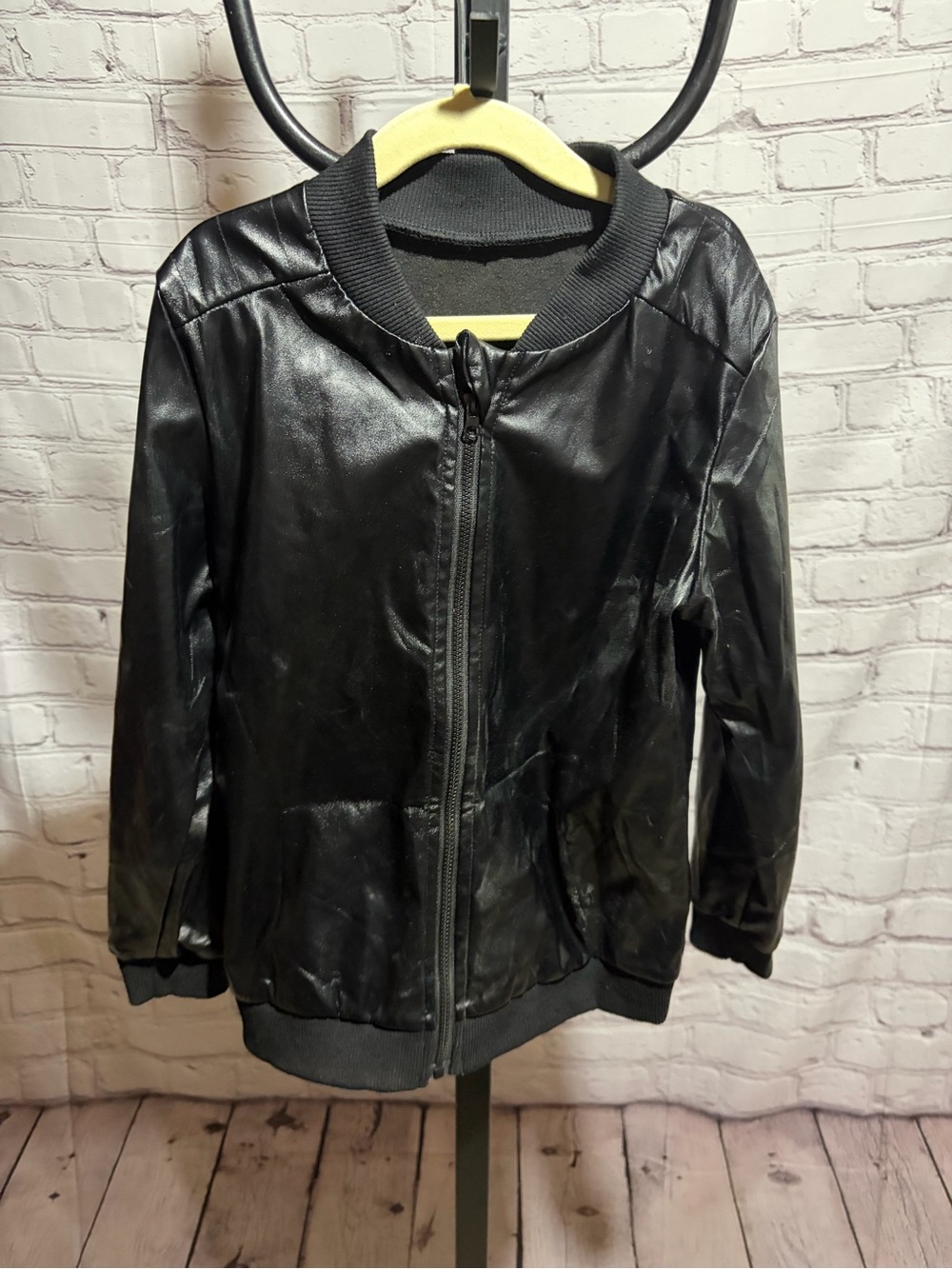 Kids Faux Leather Zip-Up Bomber Jacket Black Size 6Y 🖤
